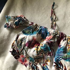 floral crop top with ruffle off the shoulder